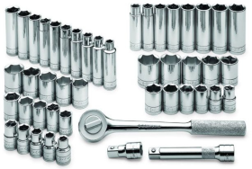 Ideal 4147-6-I Standard and Deep Set Socket, Imperial/Metric, 6 Points, 1/2 in, 47 Pieces