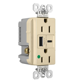 Pass & Seymour TR15HUSBACI 15A 125V Hospital-Grade Tamper-Resistant Duplex Receptacle with USB A/C Charging Ports Ivory