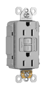 Pass & Seymour PT1597-GRY Duplex Self-Test GFCI Receptacle With Matching TP Wall Plate, 125 VAC, 15 A, 2 Poles, 3 Wires, Gray