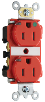 Pass & Seymour Straight Blade Receptacle TR8200-HPIRED Duplex Heavy Duty Straight Blade Receptacle, 125 VAC, 15 A, Red