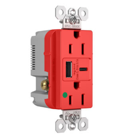 Pass & Seymour TR15HUSBACRED 15A 125V Hospital-Grade Tamper-Resistant Duplex Receptacle with USB A/C Charging Ports Red