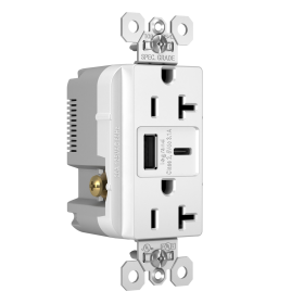 Pass & Seymour TR20USBACW 20A 125V Tamper-Resistant Duplex Receptacle with USB A/C Charging Ports White