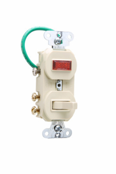 Pass & Seymour 695-IG 3-Way Grounding Combination Switch and Pilot Light 120/125 VAC 15 A