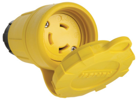 Pass & Seymour Turnlok 29W49 Watertight Locking Connector, 250 VAC, 15 A, 2 Poles, 3 Wires, Yellow