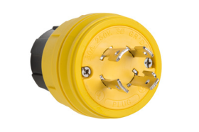 Pass & Seymour Turnlok 28W75 Watertight Locking Plug, 250 VAC, 30 A, 3 Poles, 4 Wires, Yellow