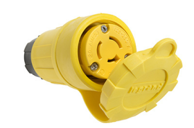 Pass & Seymour Turnlok 27W08 Watertight Locking Connector, 125/250 VAC, 20 A, 3 Poles, 3 Wires, Yellow