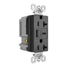 Pass & Seymour TR20USBAC6BK 20A 125V Tamper-Resistant Duplex Receptacle with USB A/C Fast Charging Ports Black