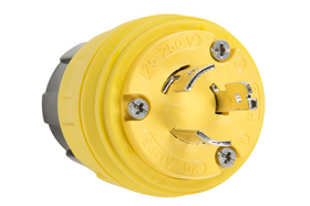 Pass & Seymour Turnlok 26W08 Non-Grounding Watertight Locking Plug, 125/250 VAC, 20 A, 3 Poles, 3 Wires, Yellow