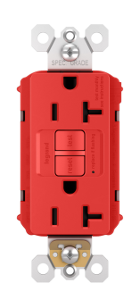 Pass & Seymour PT2097-TRRED Duplex Self-Test Tamper Resistant GFCI Receptacle, 125 VAC, 20 A, 2 Poles, 3 Wires, Red