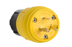 Pass & Seymour Turnlok 26W48 Watertight Locking Plug, 250 VAC, 20 A, 2 Poles, 3 Wires, Yellow