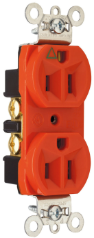 Pass & Seymour IG5262-RED Duplex Heavy Duty Straight Blade Receptacle, 125 VAC, 15 A, 2 Poles, 3 Wires, Red