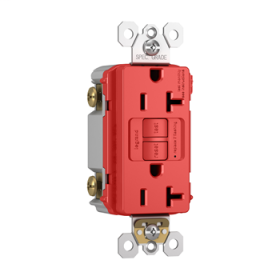 Pass & Seymour radiant 2097-TRRED Self-Test Tamper Resistant Duplex GFCI Receptacle, 125 VAC, 20 A, 2 Poles, 3 Wires, Red