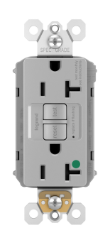 Pass & Seymour PT2097-HGTRGRY Self-Test Tamper Resistant GFCI Receptacle, 125 VAC, 20 A, 2 Poles, 3 Wires, Gray