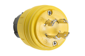 Pass & Seymour Turnlok 28W74 Watertight Locking Plug, 125/250 VAC, 30 A, 3 Poles, 4 Wires, Yellow