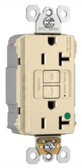 Pass & Seymour PT2097-HGTRNALA radiant Duplex Self-Test Tamper Resistant GFCI Receptacle, 125 VAC, 20 A, 2 Poles, 3 Wires, Light Almond