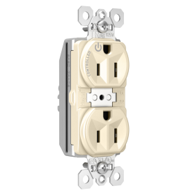 Pass & Seymour Straight Blade Receptacle PTTR5262SCCHLA Duplex Extra Heavy Duty Half Controlled Split Circuit Tamper Resistant Straight Blade Receptacle, 125 VAC, 15 A, Light Almond