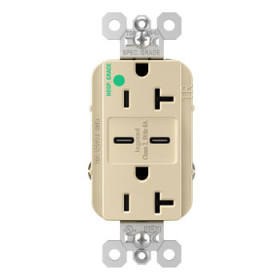 Pass & Seymour TR20HUSBCC6I 20A 125V Hospital-Grade Tamper-Resistant Receptacle with USB C/C Fast Charging Ports Ivory