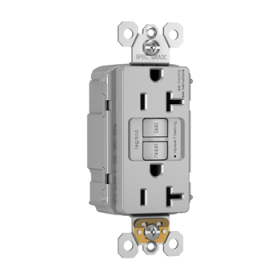 Pass & Seymour PT2097-GRY Duplex Self-Test GFCI Receptacle With Matching TP Wall Plate, 125 VAC, 20 A, 2 Poles, 3 Wires, Gray