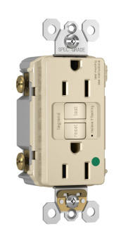 Pass & Seymour 1597-HGTRLA 1597HGTR Self-Test Tamper Resistant Duplex GFCI Receptacle With Matching TP Wallplate, 125 VAC, 15 A, 2 Poles, 3 Wires, Light Almond