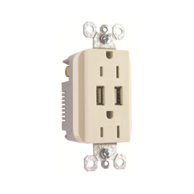 Pass & Seymour TM826USBLACC6 USB Charger with Duplex Decorator Tamper-Resistant Receptacle Light Almond