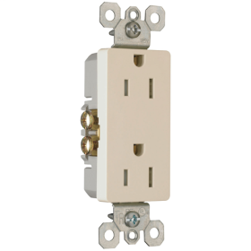 Pass & Seymour Straight Blade Receptacle 885-TRSLA 2-Gang Tamper Resistant Self-Grounding Vertical Wall Mount Straight Blade Receptacle, 125 VAC, 15 A, 2 Poles, 3 Wires, Light Almond