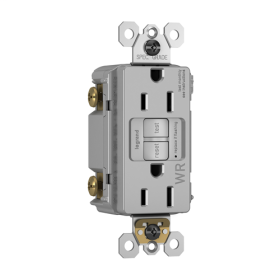 Pass & Seymour radiant 1597-TRWRGRY 1597TRW Self-Test Tamper/Weather Resistant Duplex GFCI Receptacle With Matching TP Wallplate, 125 VAC, 15 A, 2 Poles, 3 Wires, Gray