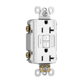 Pass & Seymour TradeMaster 2097-NAW Self-Test Tamper Resistant Duplex GFCI Receptacle With SafeLock Protection, 125 VAC, 20 A, 2 Poles, 3 Wires, White