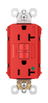 Pass & Seymour PT2097-HGTRRED Self-Test Tamper Resistant GFCI Receptacle, 125 VAC, 20 A, 2 Poles, 3 Wires, Red