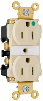 Pass & Seymour Straight Blade Receptacle 8200-ILW Duplex Extra Heavy Duty LED Illuminated Face Wall Mount Straight Blade Receptacle, 125 VAC, 15 A, 2 Poles, 3 Wires, White