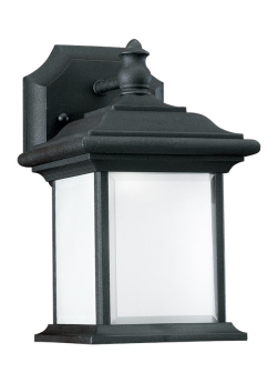 Seagull 89101-12 Wynfield One Light Outdoor Wall Lantern 6 x 9.75 In. Die Cast Aluminum with Black Finish Frosted Glass