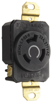 Pass & Seymour Turnlok L720-R Single Locking Receptacle 277 VAC 20 A 2 Poles 3 Wires Black