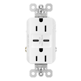 Pass & Seymour TR15USBCC6W 15A 125V Tamper-Resistant Receptacle with Two USB C/C Fast Charging Ports White