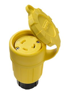 Pass & Seymour Turnlok 29W47 Watertight Locking Connector, 125 VAC, 20 A, 2 Poles, 3 Wires, Yellow