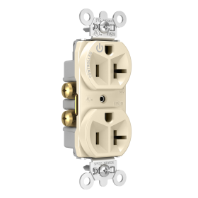 Pass & Seymour Straight Blade Receptacle 5362CH-LA Decorator Duplex Half Controlled Plug Load Straight Blade Receptacle, 125 VAC, 20 A, Light Almond