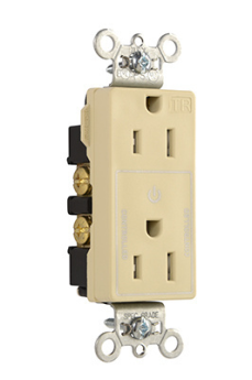 Pass & Seymour Straight Blade Receptacle TR26262CHI Decorator Plug Load Half Controllable Heavy Duty Tamper Resistant Straight Blade Receptacle, 125 VAC, 15 A, Ivory