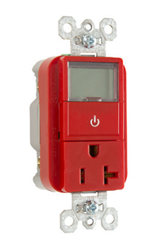 Pass & Seymour PLT26351-RED Heavy Duty Plug Load Timer Receptacle, 125 VAC, 20 A, 2 Poles, 3 Wires, Red