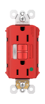 Pass & Seymour PT1597-HGNTLTRRED Combination Self-Test Tamper Resistant GFCI Receptacle With Nightlight, 125 VAC, 15 A, 2 Poles, 3 Wires, Red