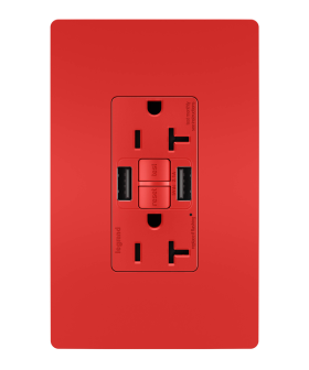 Pass & Seymour radiant 2097TRUSBAARED radiant Tamper-Resistant 20A Duplex Self-Test GFCI Receptacles with SafeLock Protection Type A/A Outlet Red