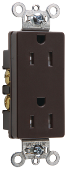 Pass & Seymour Straight Blade Receptacle TR26252 Decorator Duplex Tamper Resistant Straight Blade Receptacle, 125 VAC, 15 A, 2 Poles, 3 Wires, Brown