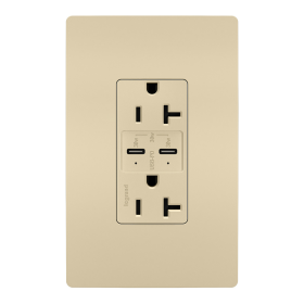 Pass & Seymour radiant TR20USBPDI radiant 20A Tamper Resistant Ultra Fast PLUS Power Delivery USB Type C/C Outlet Ivory