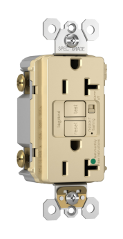 Pass & Seymour 2097HGTRAI radiant Audible Alarm Duplex Self-Test Tamper Resistant GFCI Receptacle, 125 VAC, 20 A, 2 Poles, Ivory