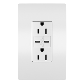 Pass & Seymour Legrand R26USBCCW Type C/C USB Chargers with Duplex 15A Tamper-Resistant Outlet White R26USBCCW