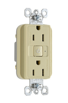 Pass & Seymour Straight Blade Receptacle RF26252CD-I Dual Control Duplex Extra Heavy Duty Plug Load RF Straight Blade Receptacle, 125 VAC, 15 A, Ivory