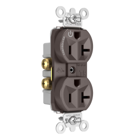 Pass & Seymour Straight Blade Receptacle TR5362CH Duplex Half Controlled Plug Load Controllable Straight Blade Receptacle, 125 VAC, 20 A, Brown