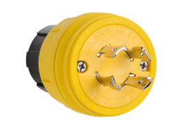 Pass & Seymour Turnlok 28W77 Watertight Locking Plug, 600 VAC, 30 A, 3 Poles, 4 Wires, Yellow