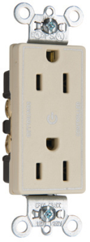 Pass & Seymour Straight Blade Receptacle 26252-CHI Decorator Duplex Half Controlled Plug Load Straight Blade Receptacle, 125 VAC, 15 A, Ivory