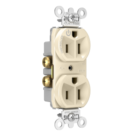 Pass & Seymour Straight Blade Receptacle 5262CH-LA Decorator Duplex Dual Controlled Plug Load Straight Blade Receptacle, 125 VAC, 15 A, Light Almond