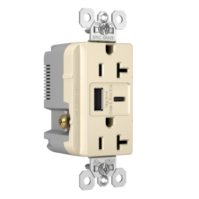 Pass & Seymour TR20USBACLA 20A 125V Tamper-Resistant Duplex Receptacle with USB A/C Charging Ports Light Almond