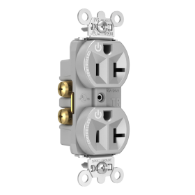 Pass & Seymour Straight Blade Receptacle TR5362CDGRY Duplex Dual Controlled Plug Load Controllable Straight Blade Receptacle, 125 VAC, 20 A, Gray