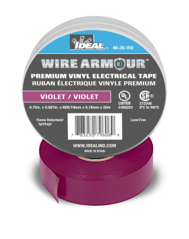 Ideal Wire Armour 46-35-VIO Color Coding Premium Professional Grade Electrical Tape, 3/4 in W x 66 ft L, 7 mil THK, Vinyl, Violet